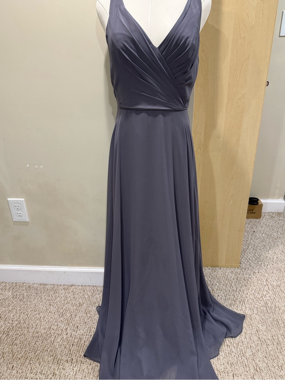 Alfred Angelo Slate Gray V-Neck Maxi Dress